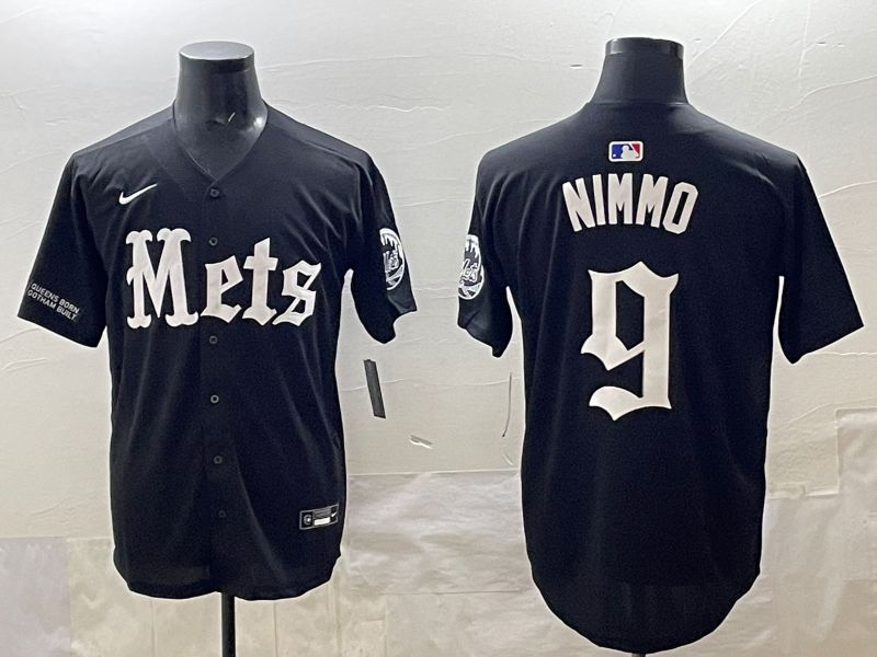 Men 2025 New York Mets #9 Nimmo Black Five generations Joint Name Nike MLB Jersey style 2->new york mets->MLB Jersey